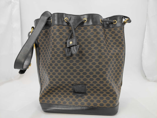 CELINE Macadam Drawstring Shoulder Bag, Black