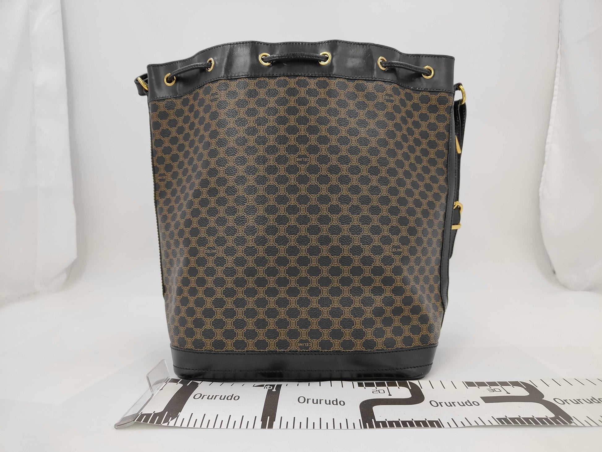 CELINE Macadam Drawstring Shoulder Bag, Black