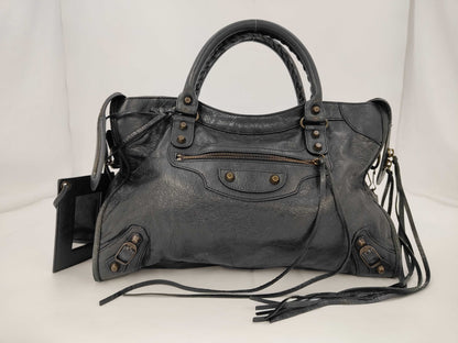 BALENCIAGA The City 115748 Leather Shoulder Bag with Black Strap and Mirror