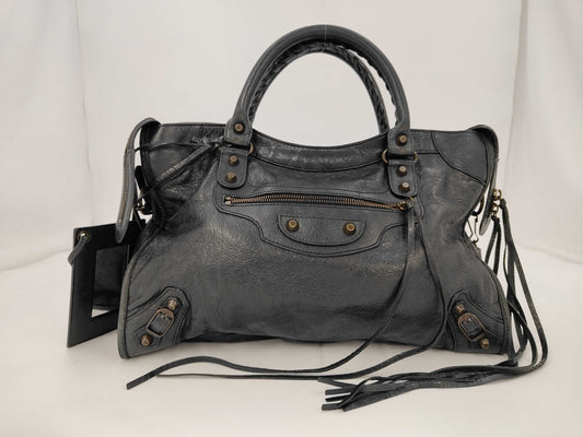 BALENCIAGA The City 115748 Leather Shoulder Bag with Black Strap and Mirror