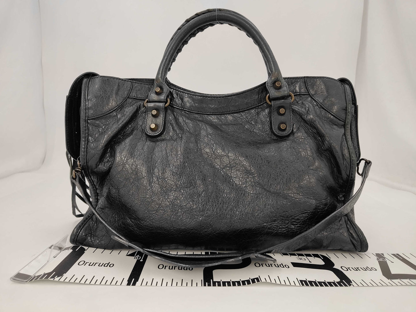 BALENCIAGA The City 115748 Leather Shoulder Bag with Black Strap and Mirror