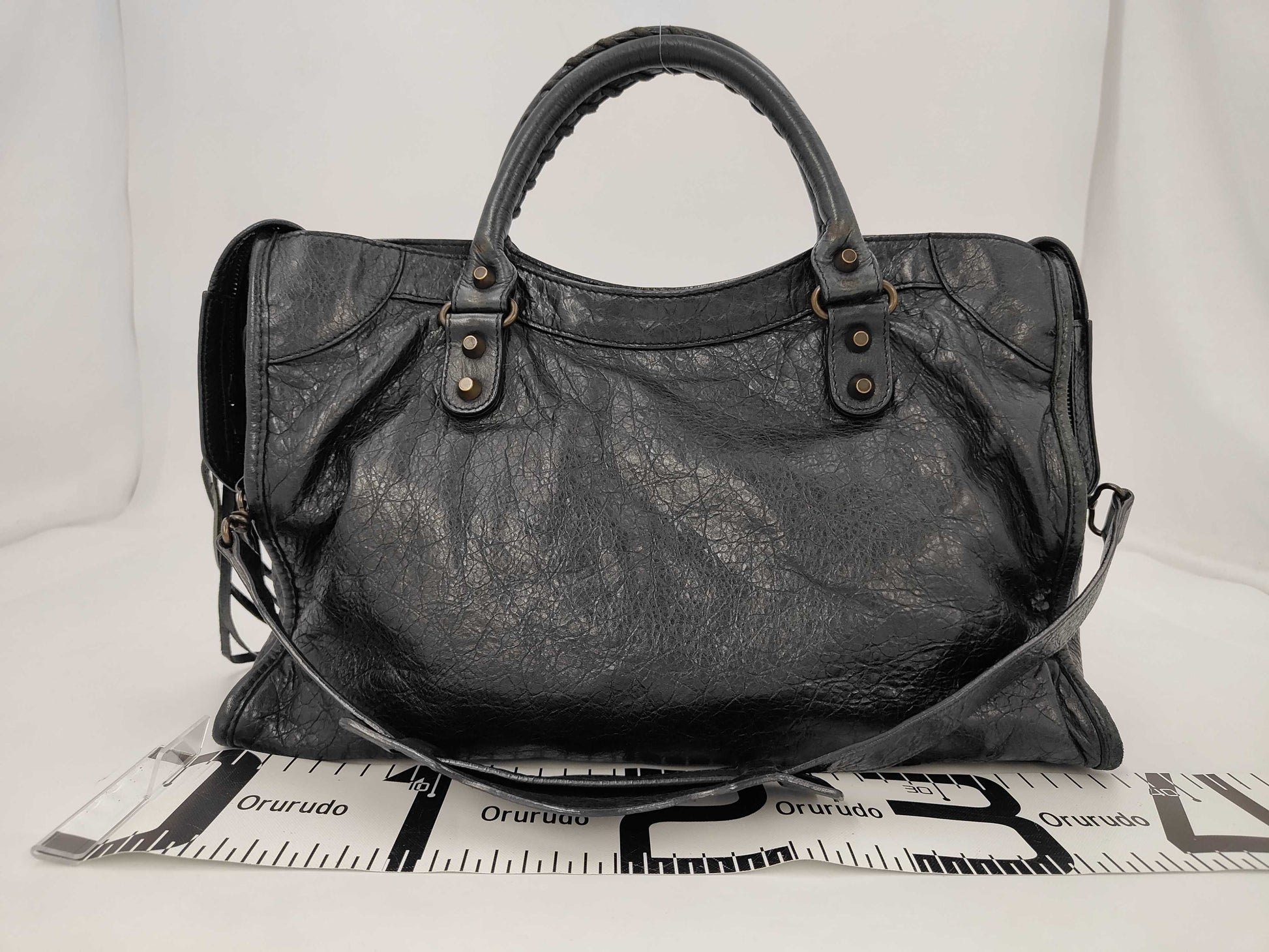 BALENCIAGA The City 115748 Leather Shoulder Bag with Black Strap and Mirror