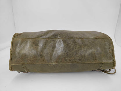 BALENCIAGA The City 115748 Lambskin Olive Strap Shoulder Bag with Mirror and Interchangeable Strap