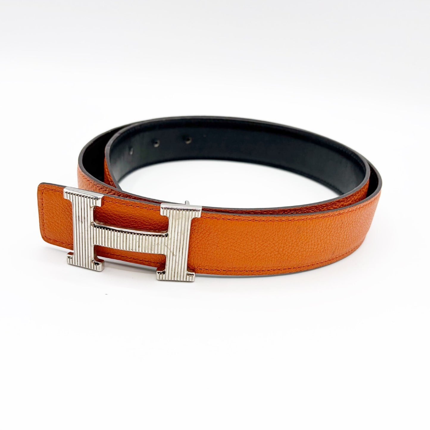 HERMES Constance 85 H Storie Leather Belt, Engraved Size M