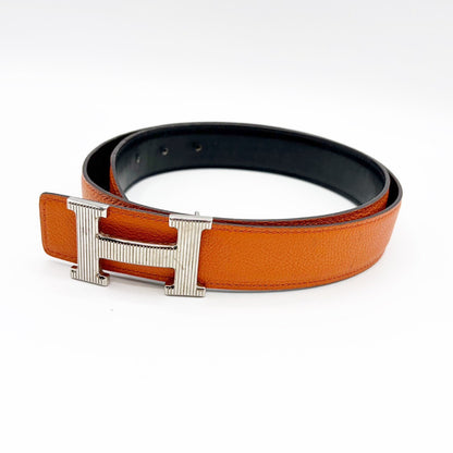 HERMES Constance 85 H Storie Leather Belt, Engraved Size M