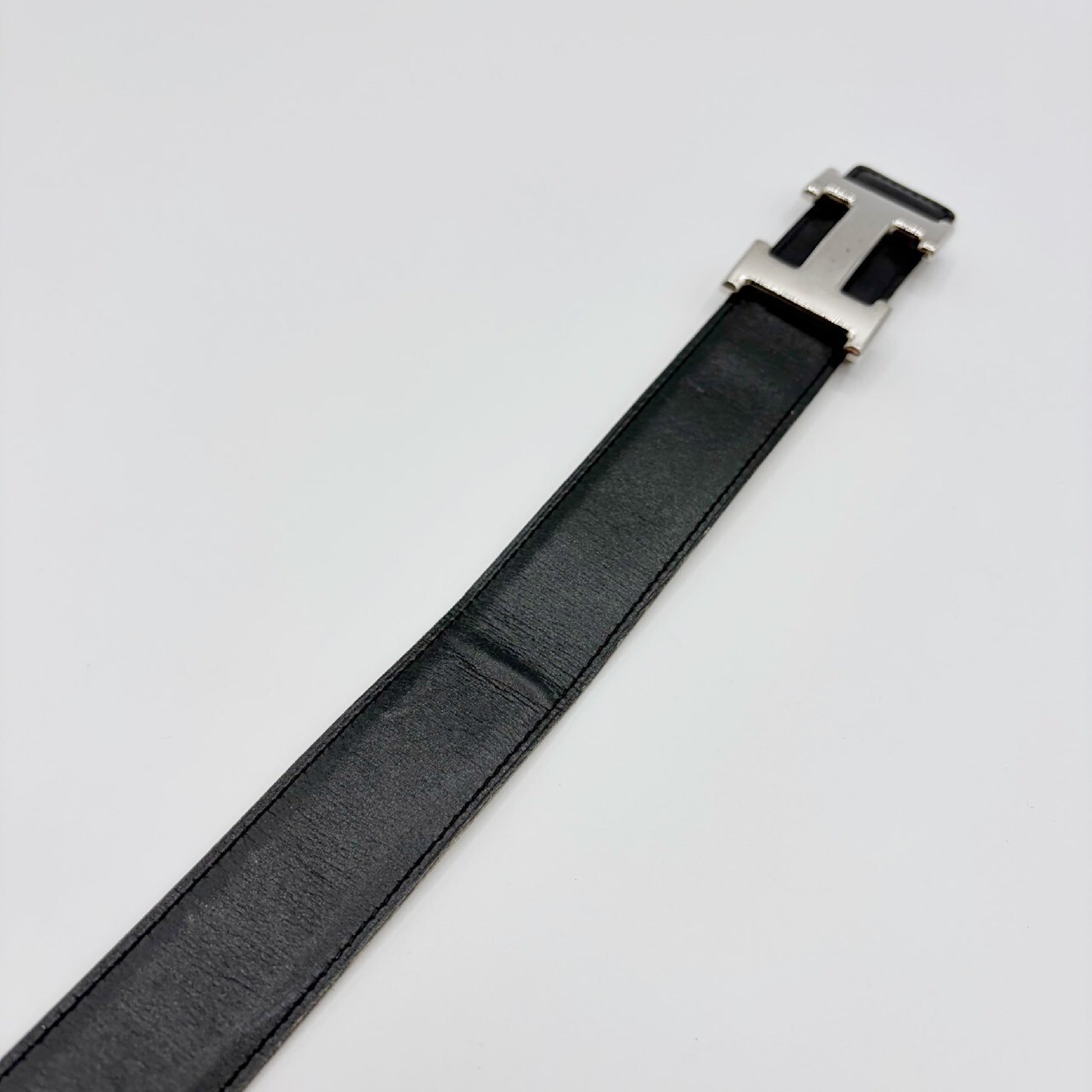 HERMES Constance 90 Leather Belt with Sterling Silver Hardware and Engraved "A" Belt