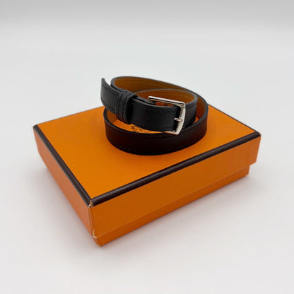 HERMES Etrivière Leather Bracelet, Black, J Stamped, Bracelet/Bangle