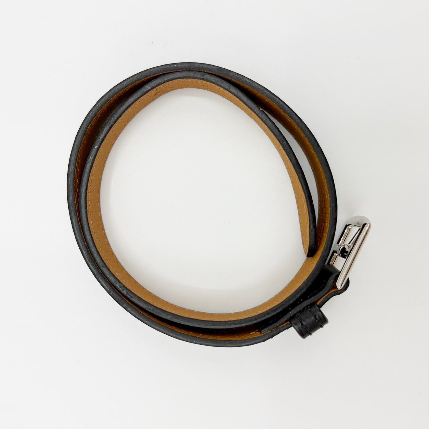 HERMES Etrivière Leather Bracelet, Black, J Stamped, Bracelet/Bangle