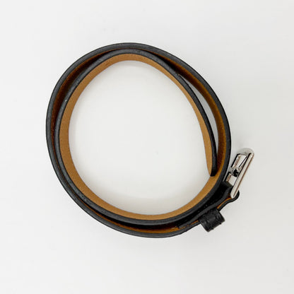 HERMES Etrivière Leather Bracelet, Black, J Stamped, Bracelet/Bangle