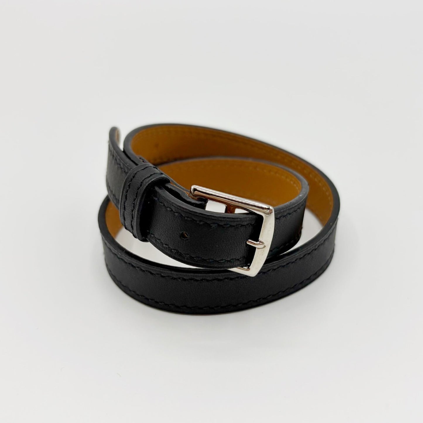 HERMES Etrivière Leather Bracelet, Black, J Stamped, Bracelet/Bangle