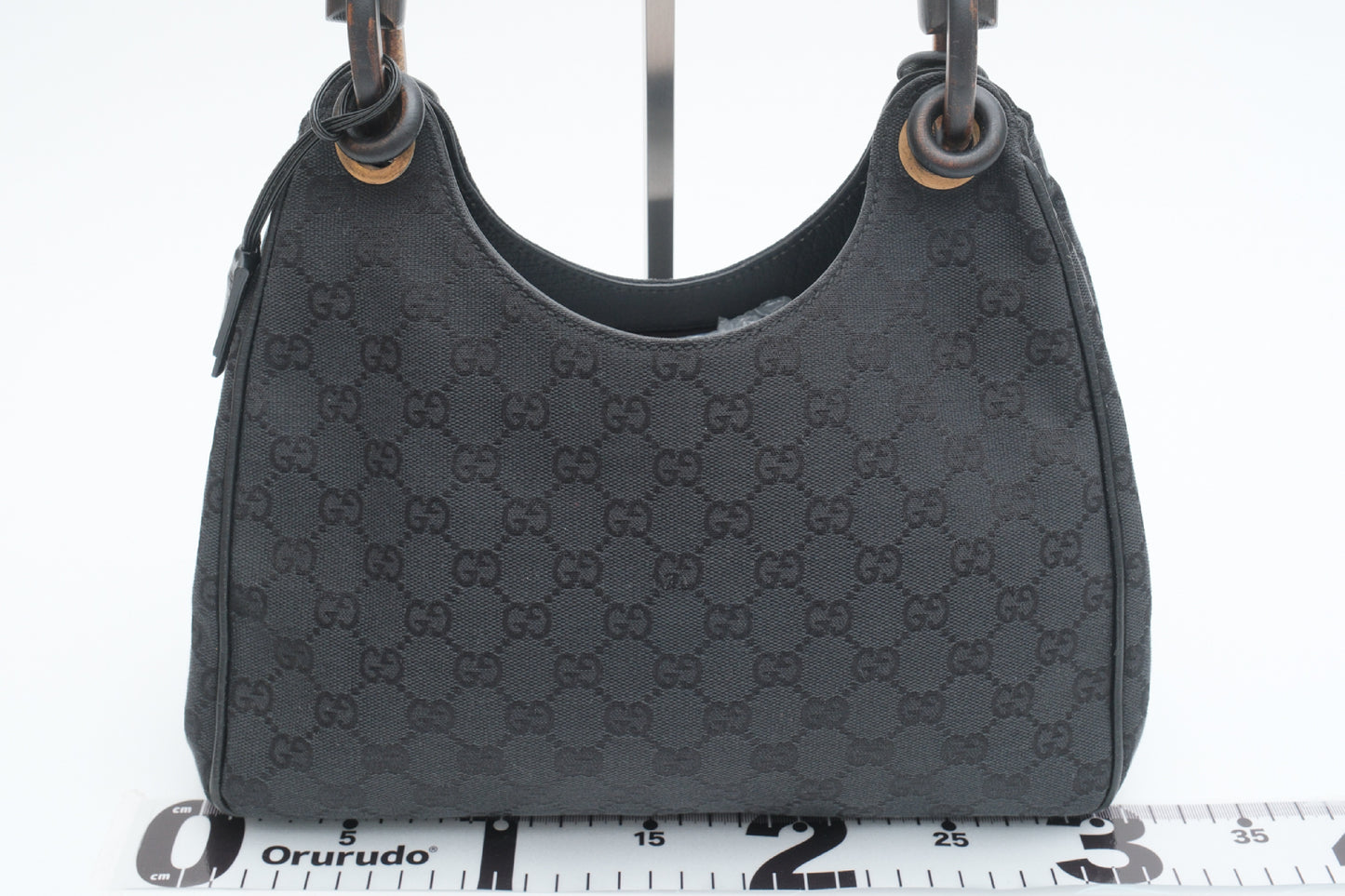 GUCCI GG Canvas Handbag with Wood Handle, Black