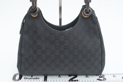 GUCCI GG Canvas Handbag with Wood Handle, Black