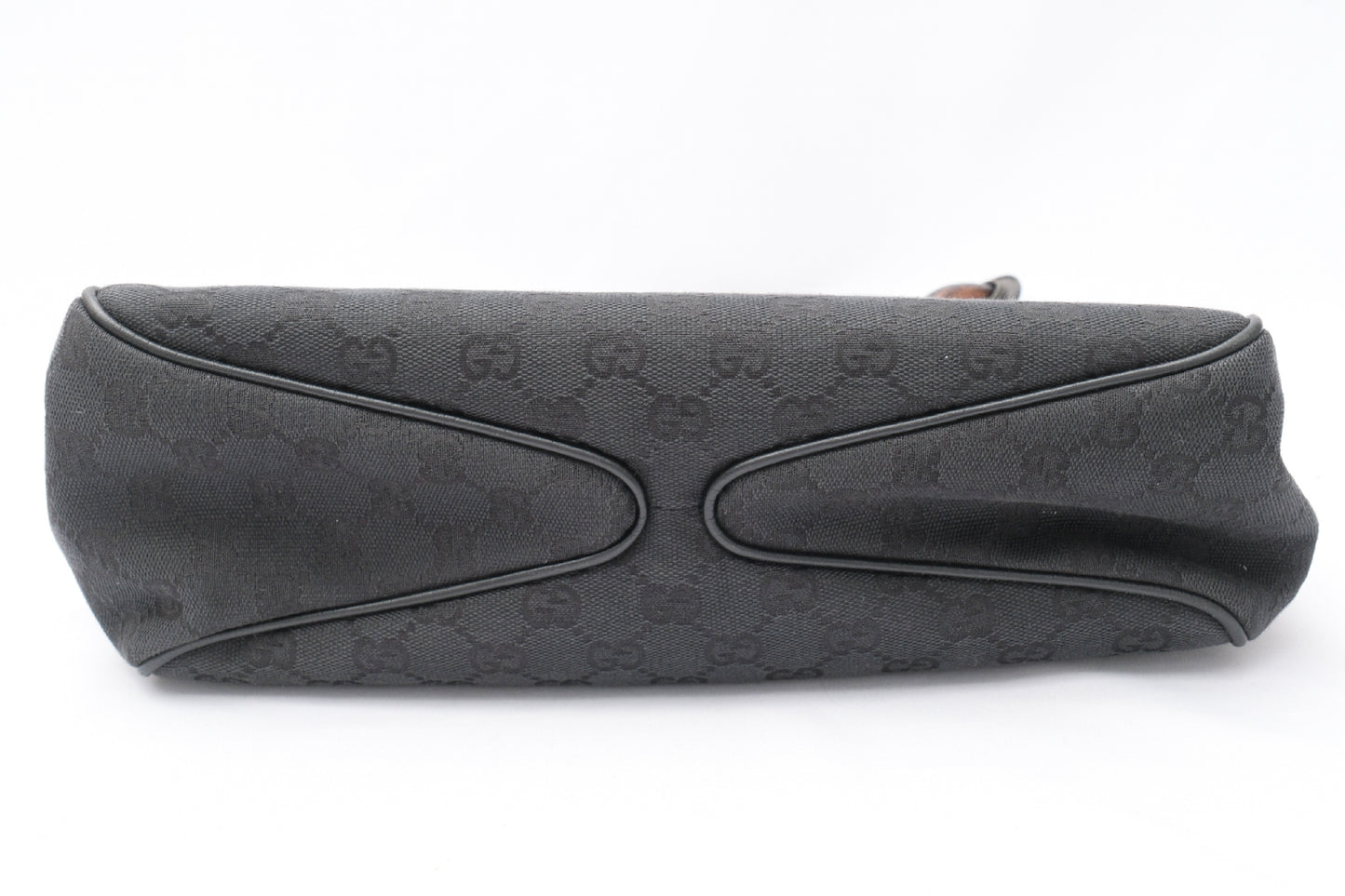 GUCCI GG Canvas Handbag with Wood Handle, Black