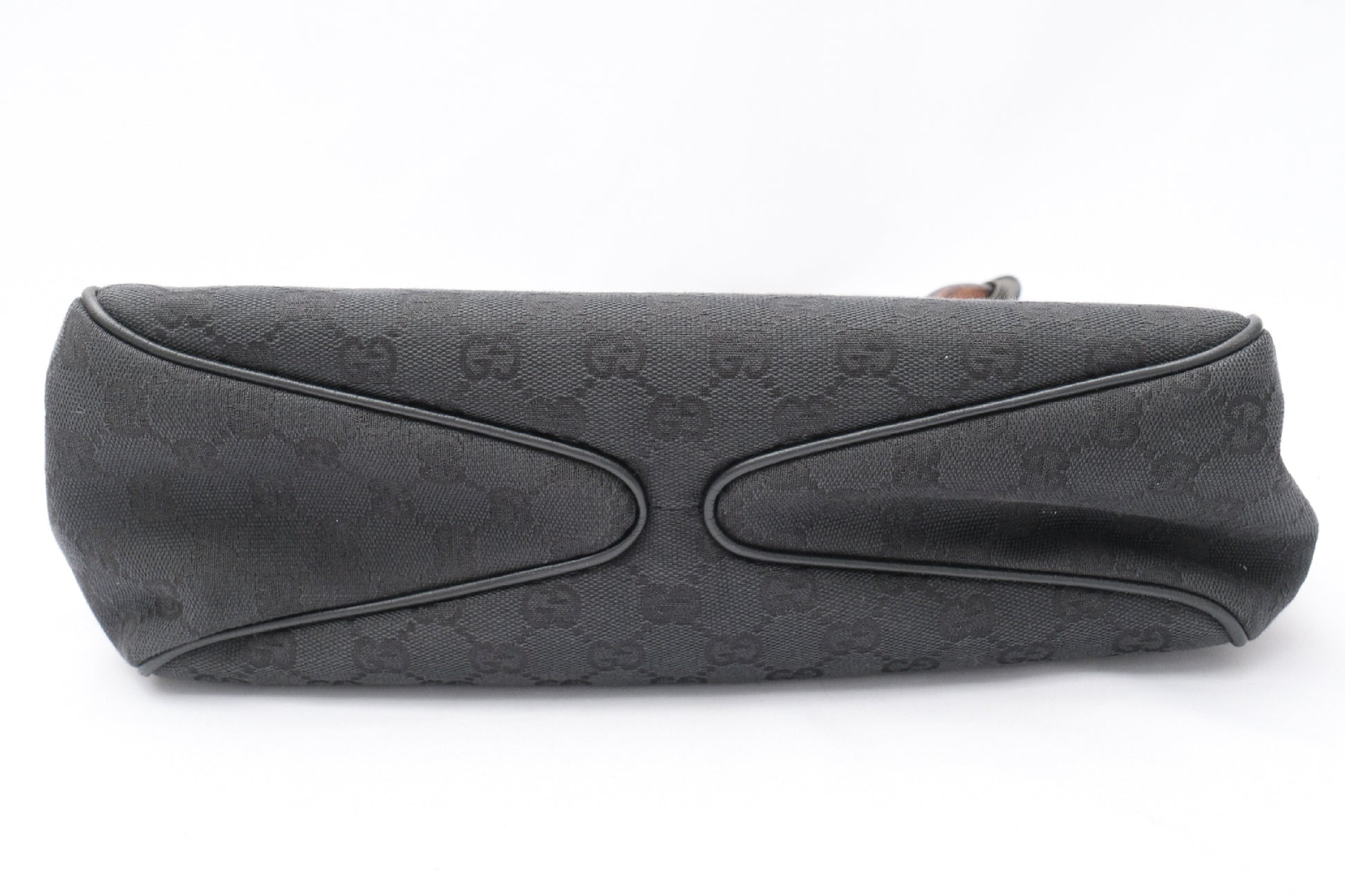 GUCCI GG Canvas Handbag with Wood Handle, Black