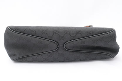 GUCCI GG Canvas Handbag with Wood Handle, Black
