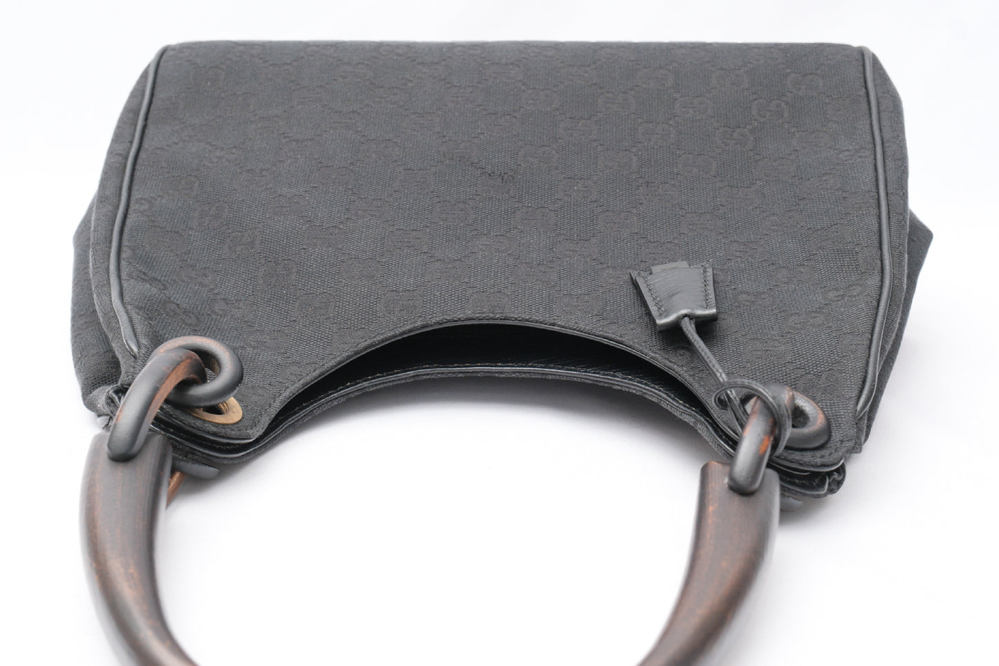 GUCCI GG Canvas Handbag with Wood Handle, Black