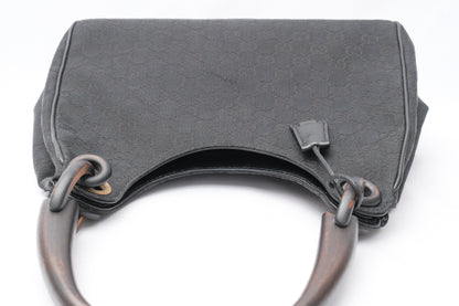 GUCCI GG Canvas Handbag with Wood Handle, Black