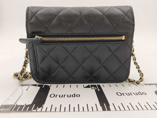CHANEL CHANEL Black Caviar Skin Mini Matelasse Chain Shoulder Bag