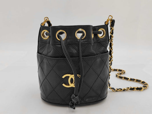 CHANEL Bicolor Drawstring Pouch Shoulder Bag