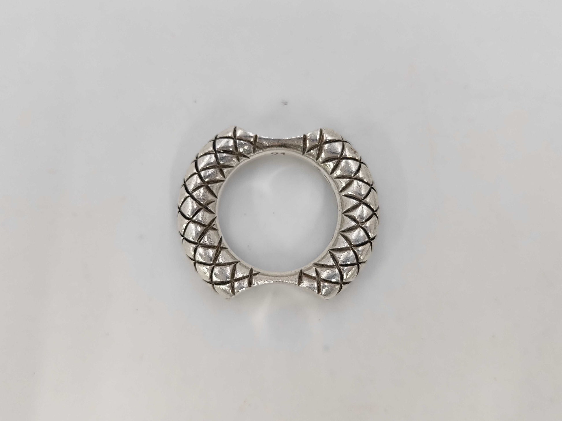 BOTTEGA VENETA Intrecciato Double Cut Silver Ring, SV925, 22.3g