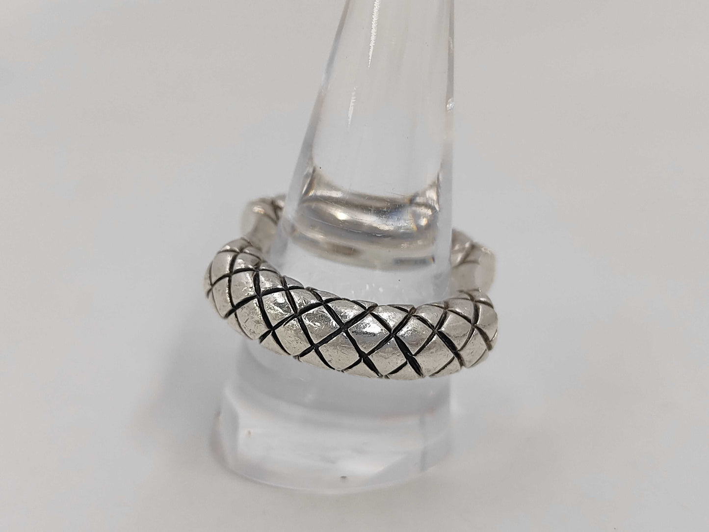 BOTTEGA VENETA Intrecciato Double Cut Silver Ring, SV925, 22.3g