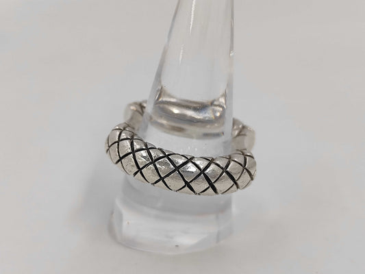 BOTTEGA VENETA Intrecciato Double Cut Silver Ring, SV925, 22.3g