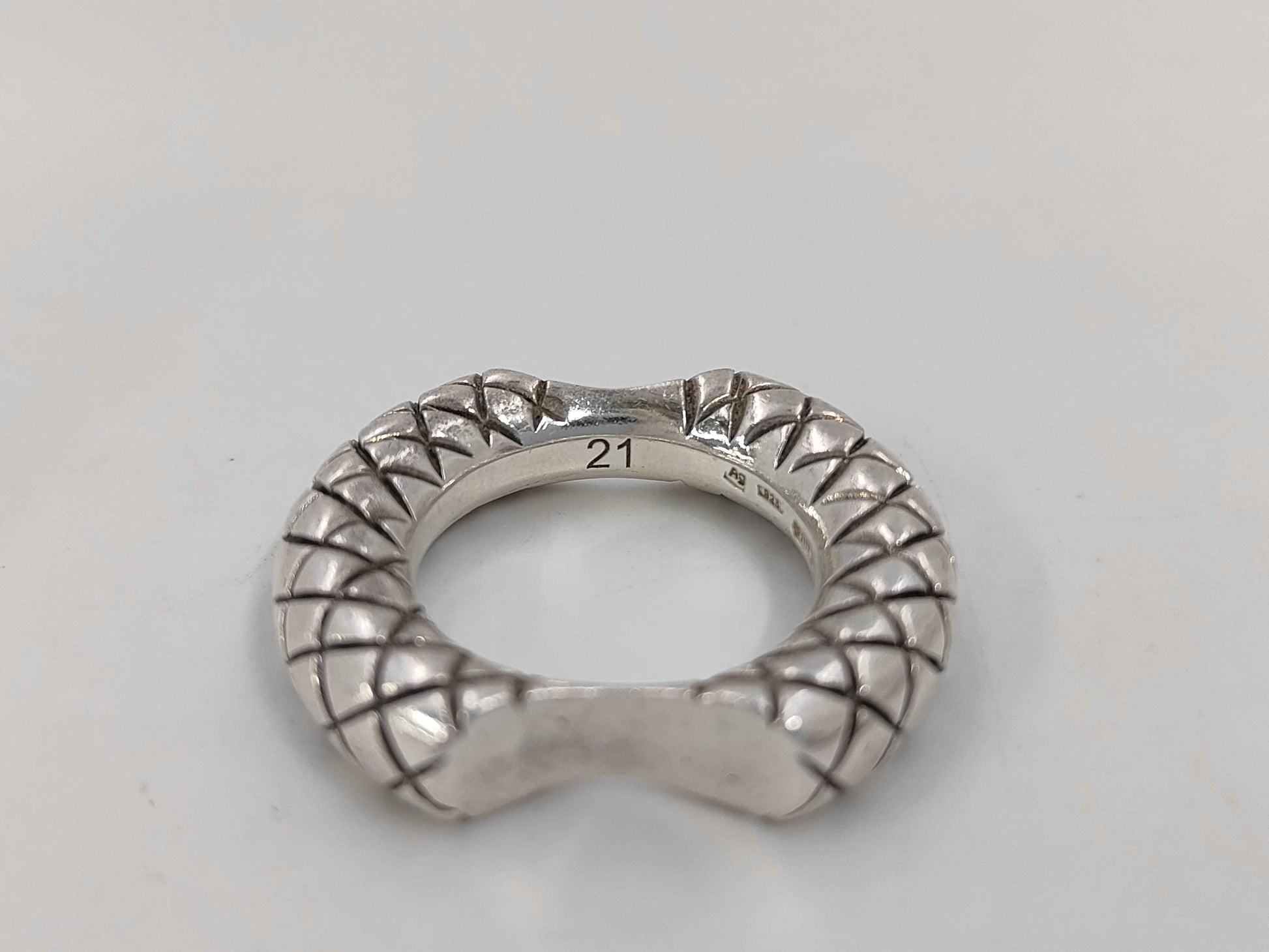 BOTTEGA VENETA Intrecciato Double Cut Silver Ring, SV925, 22.3g