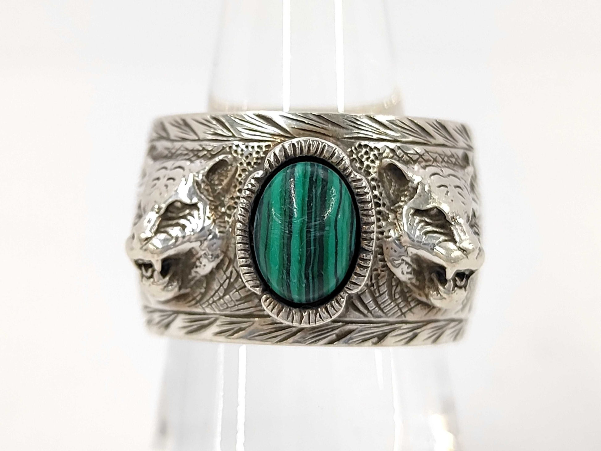 GUCCI Garden Cat Malachite 925 Ring 17.0g