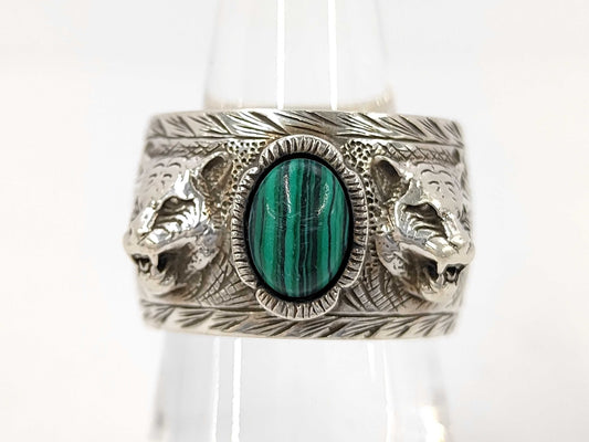 GUCCI Garden Cat Malachite 925 Ring 17.0g
