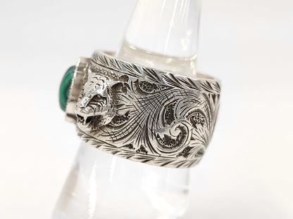 GUCCI Garden Cat Malachite 925 Ring 17.0g