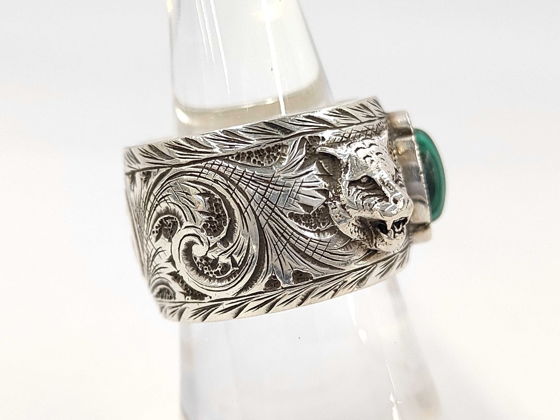 GUCCI Garden Cat Malachite 925 Ring 17.0g