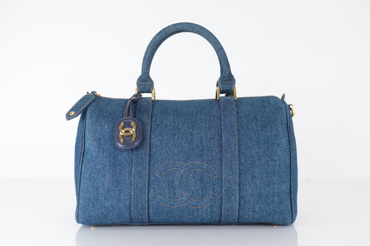 CHANEL Coco Mark Denim Boston Bag, Blue, No. 4