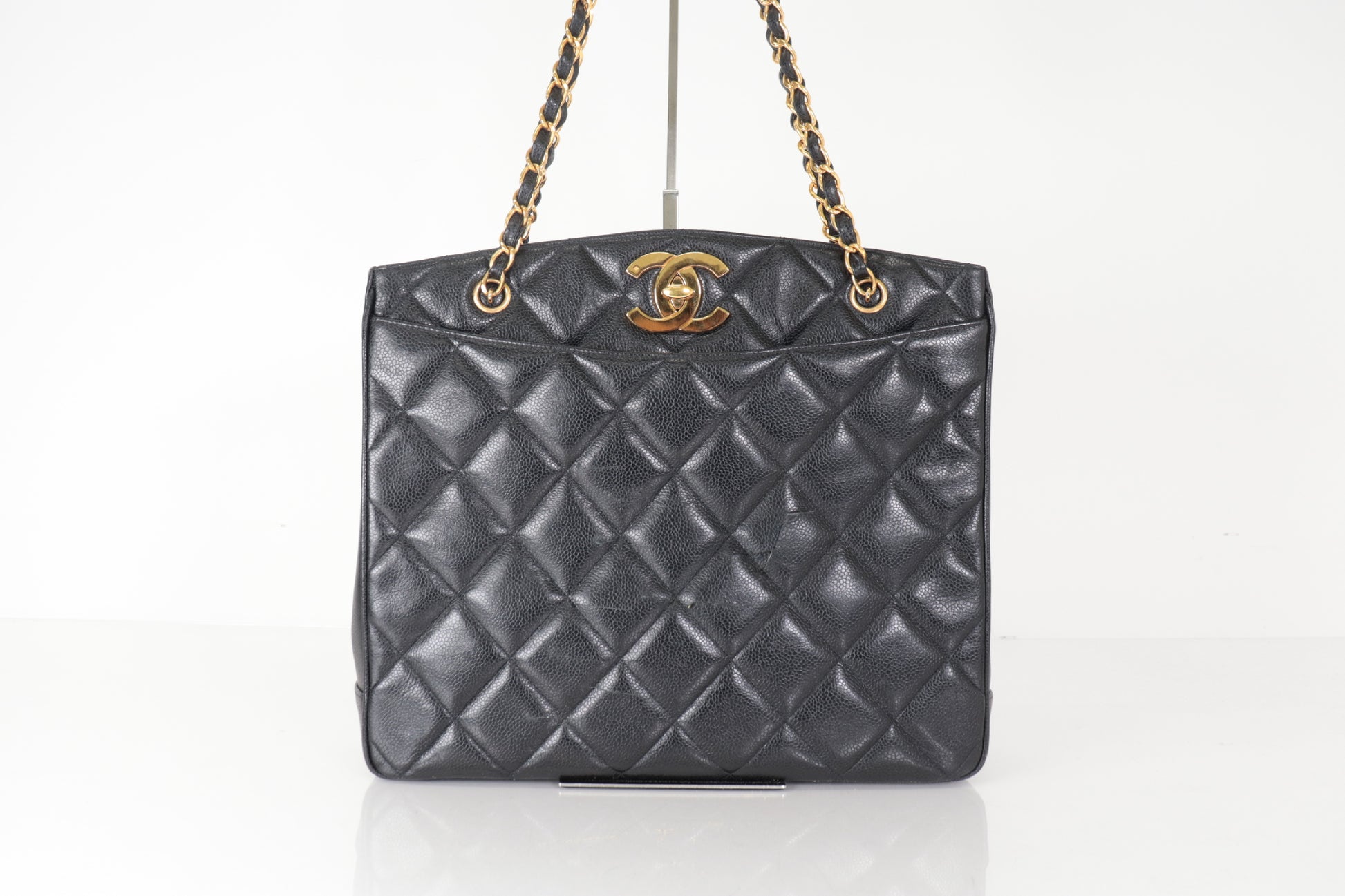 CHANEL Turnlock Caviar Chain Tote Shoulder Bag