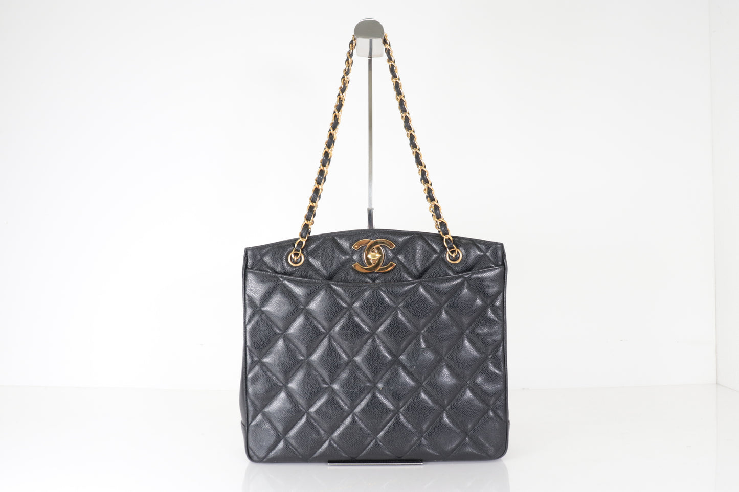CHANEL Turnlock Caviar Chain Tote Shoulder Bag