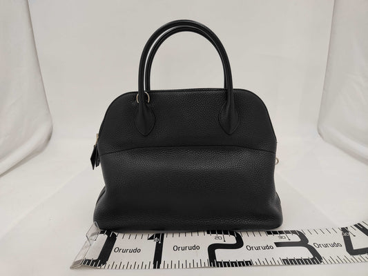 HERMES Bolide 31 Handbag in Taurillon Clemence Leather, Black with X Stamp