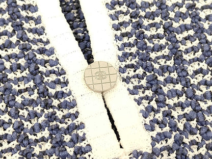 CHANEL CHANEL Cropped Knit P17186V00914 Size 38 Knit Cut and Sew Blue x White Top