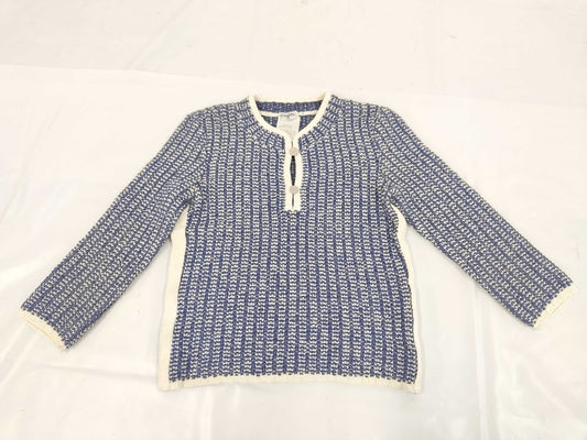 CHANEL CHANEL Cropped Knit P17186V00914 Size 38 Knit Cut and Sew Blue x White Top