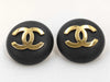CHANEL CHANEL Earrings, Coco Mark, Black x Gold, 2 4 Engraved, Big Size Earrings