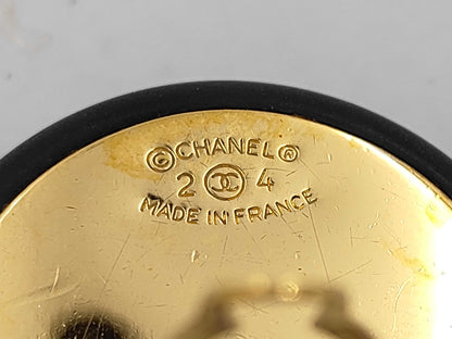 CHANEL CHANEL Earrings, Coco Mark, Black x Gold, 2 4 Engraved, Big Size Earrings