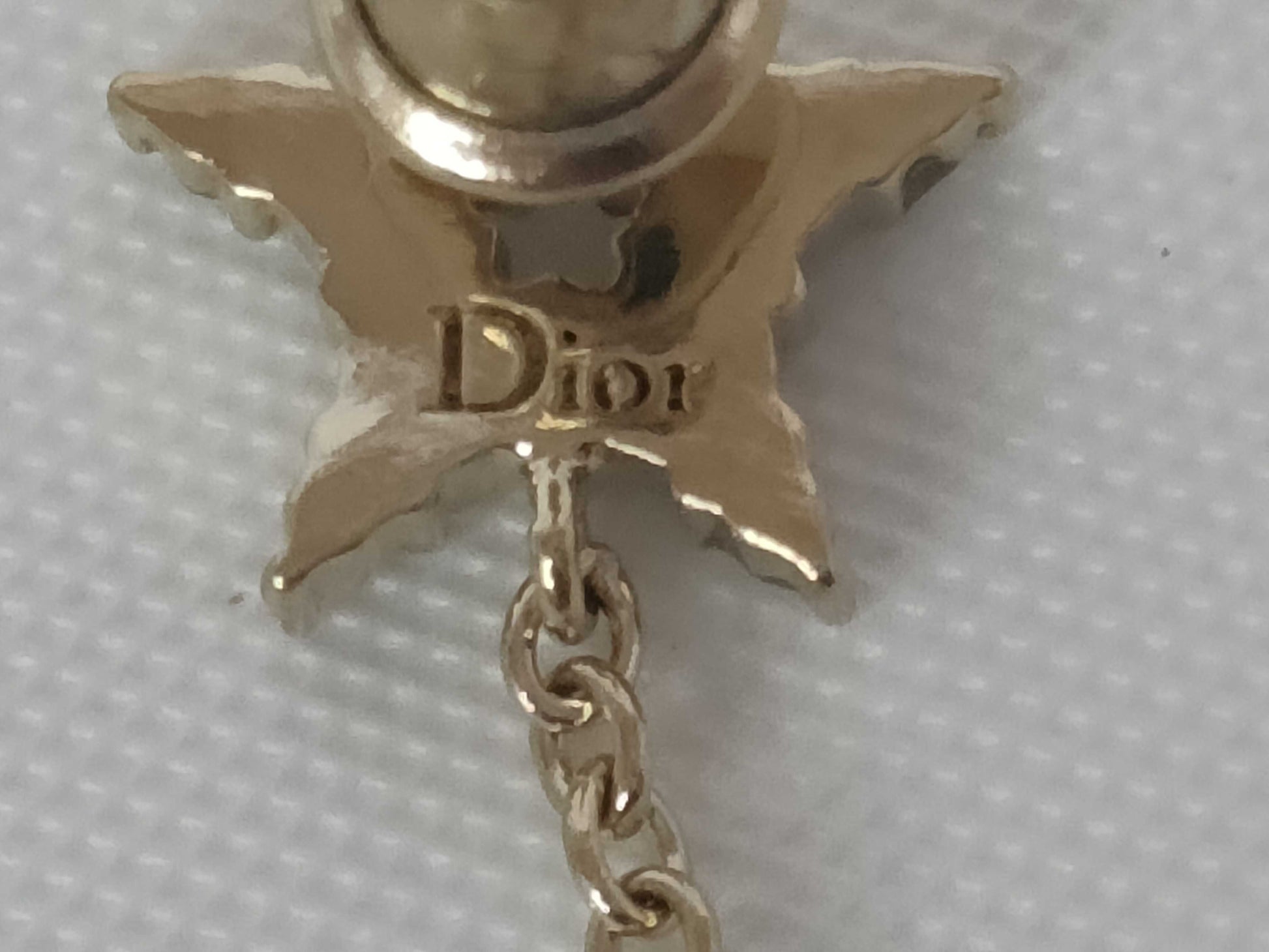 Dior Chain Logo Rhinestone Pearl Star Earrings