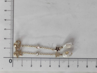 Dior Chain Logo Rhinestone Pearl Star Earrings