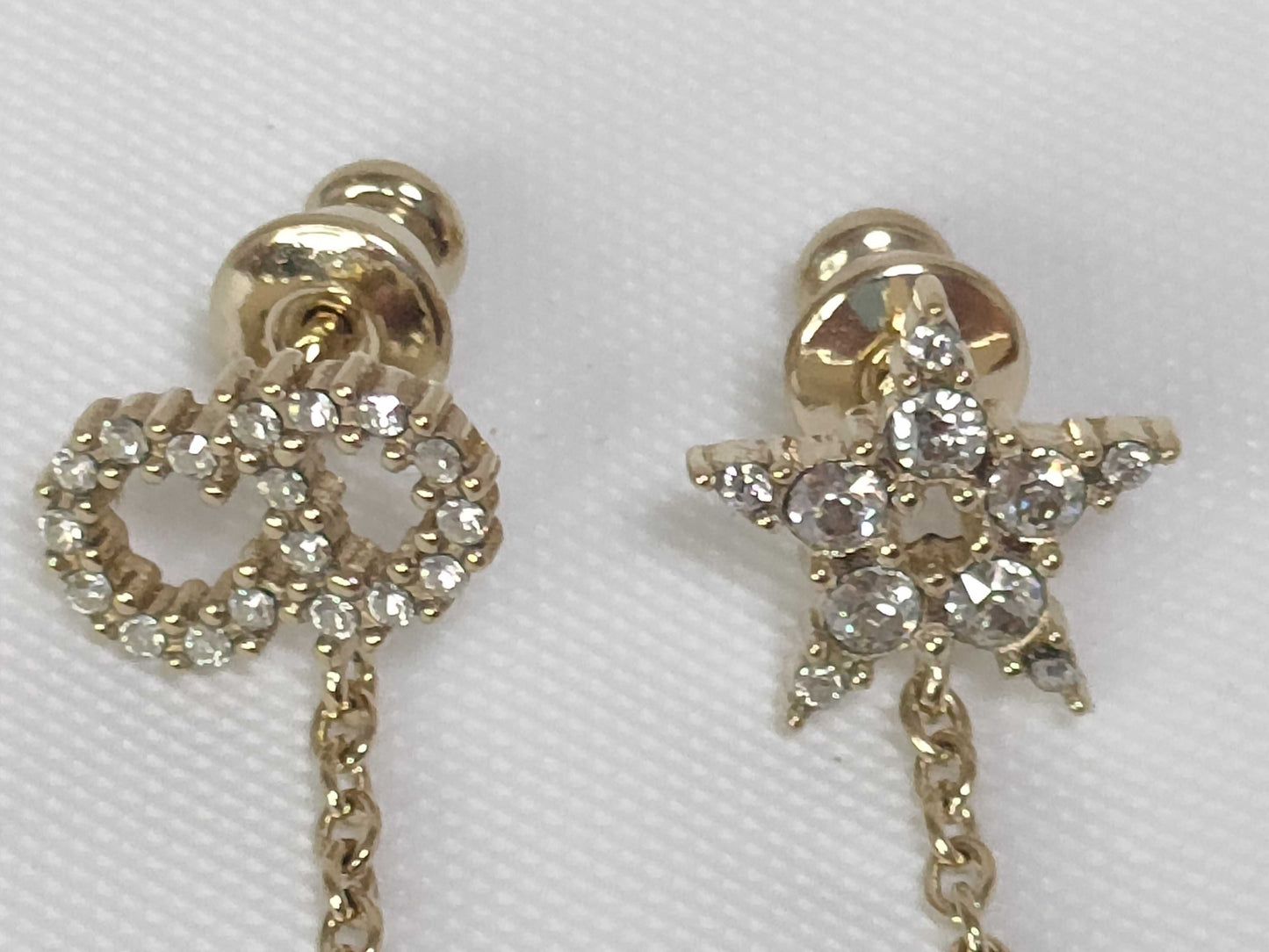 Dior Chain Logo Rhinestone Pearl Star Earrings
