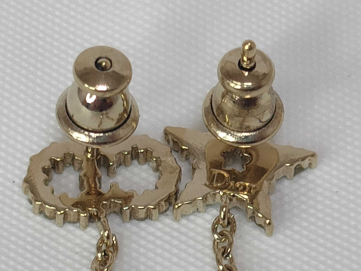 Dior Chain Logo Rhinestone Pearl Star Earrings