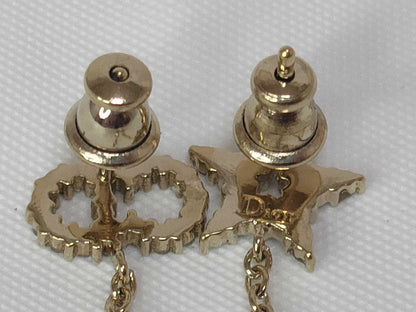 Dior Chain Logo Rhinestone Pearl Star Earrings