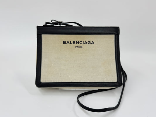 BALENCIAGA Canvas Navy Pochette Shoulder Bag