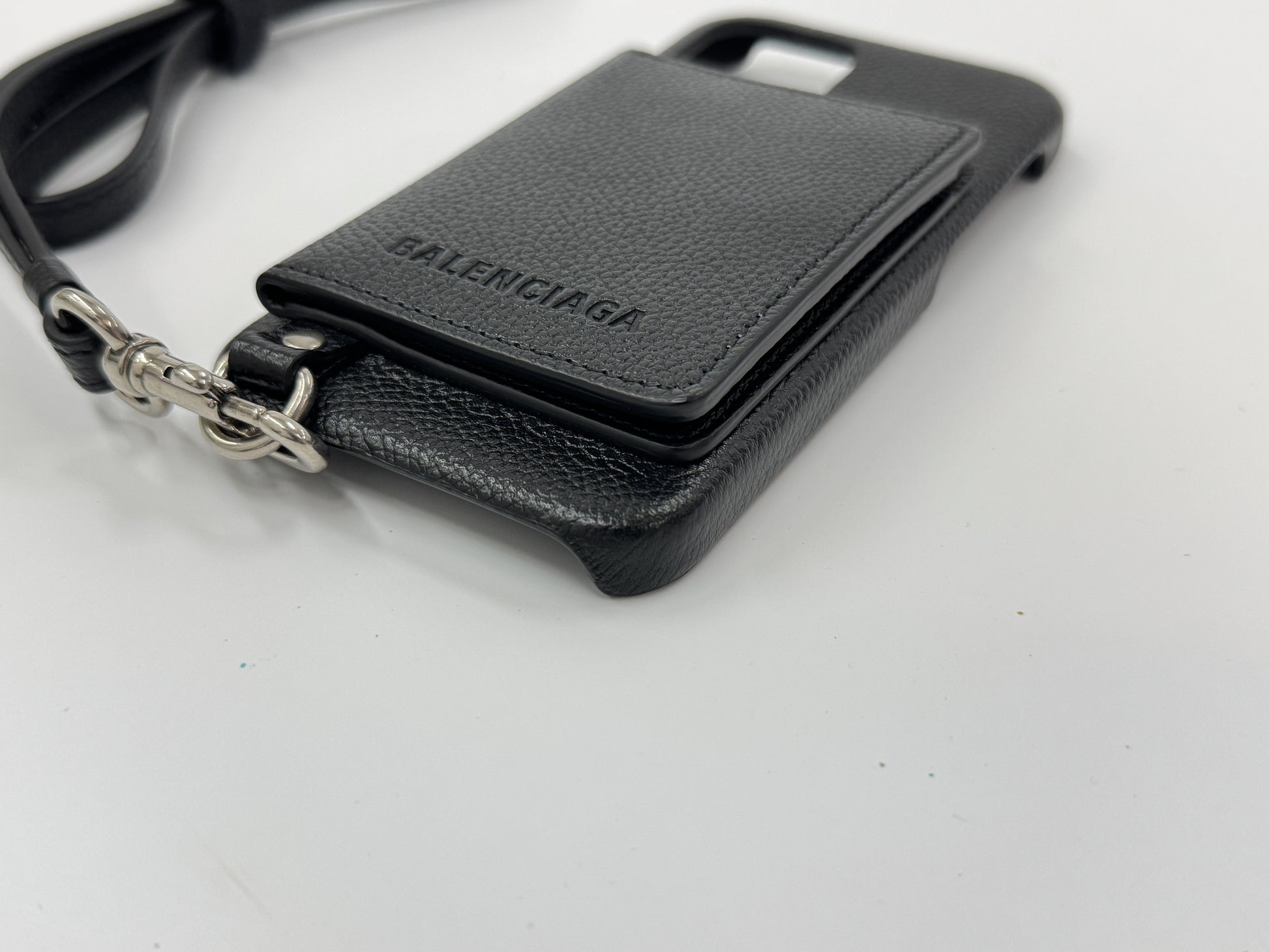 BALENCIAGA Leather Smartphone Case with Shoulder Strap, Unused, Card Case, Pass Case, Business Card Holder