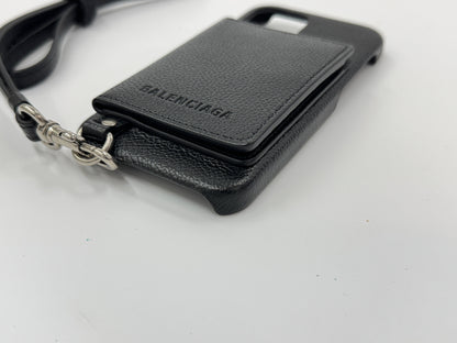 BALENCIAGA Leather Smartphone Case with Shoulder Strap, Unused, Card Case, Pass Case, Business Card Holder