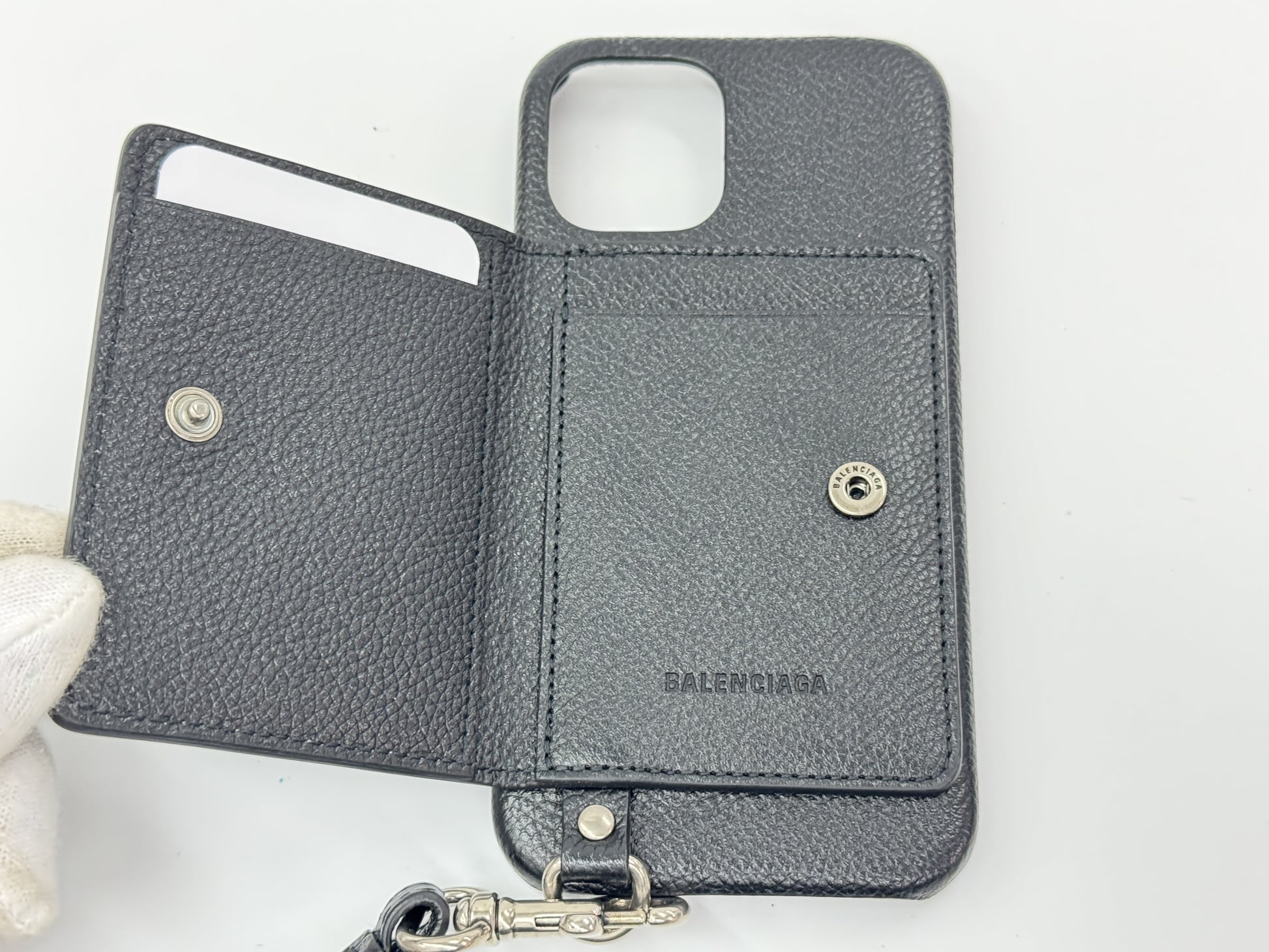 BALENCIAGA Leather Smartphone Case with Shoulder Strap, Unused, Card Case, Pass Case, Business Card Holder