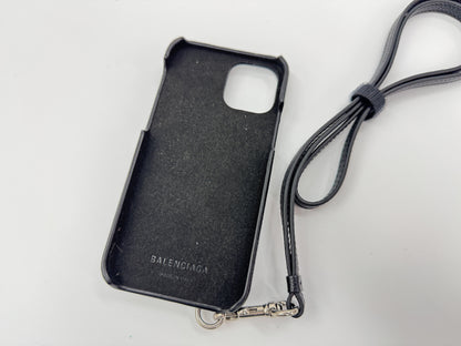 BALENCIAGA Leather Smartphone Case with Shoulder Strap, Unused, Card Case, Pass Case, Business Card Holder