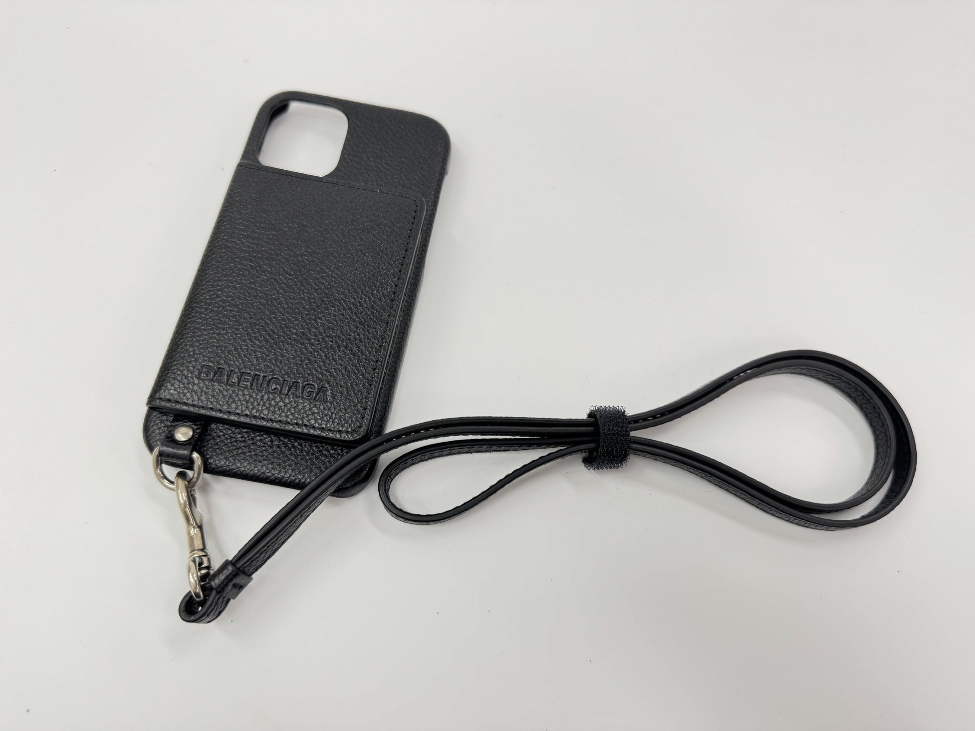 BALENCIAGA Leather Smartphone Case with Shoulder Strap, Unused, Card Case, Pass Case, Business Card Holder